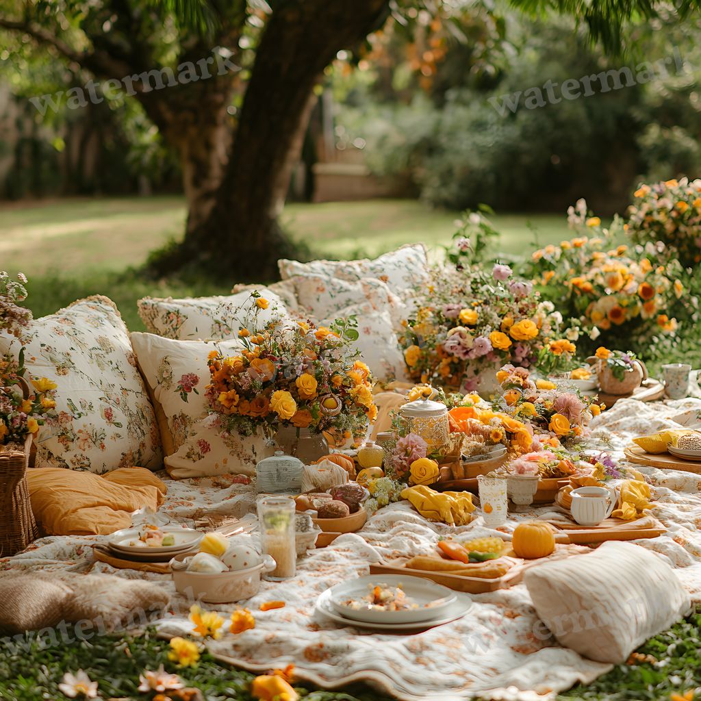 Bohemian Picnic digital photo backdrop for photo editing, preview 3