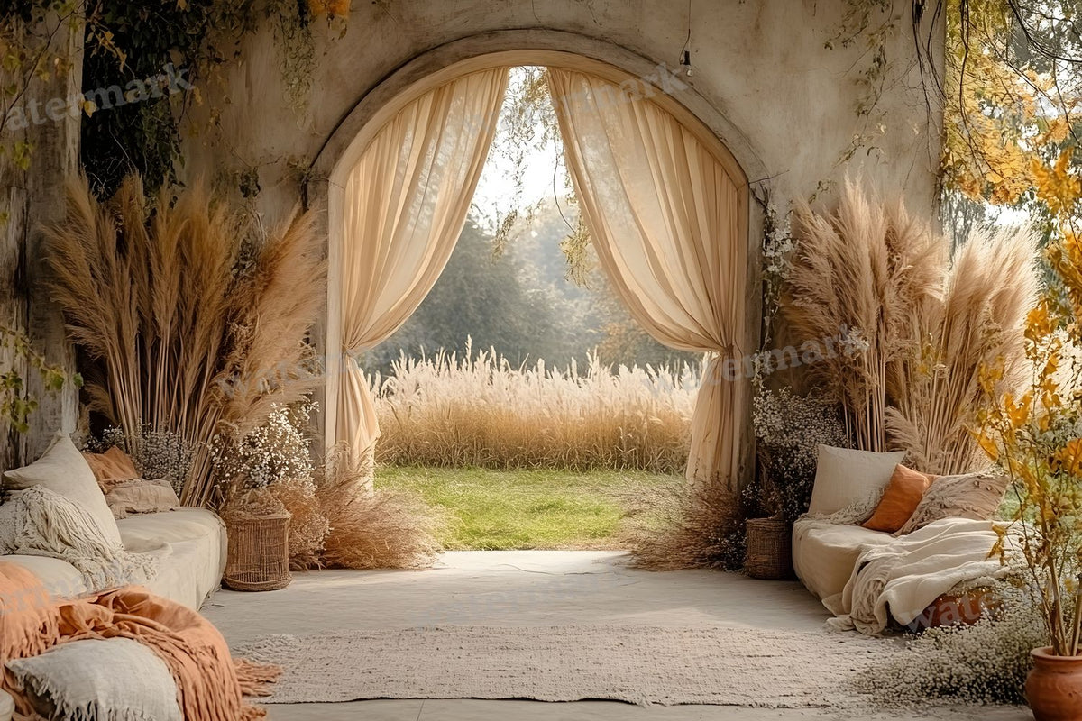 Boho Beige Arch Backdrop Images
