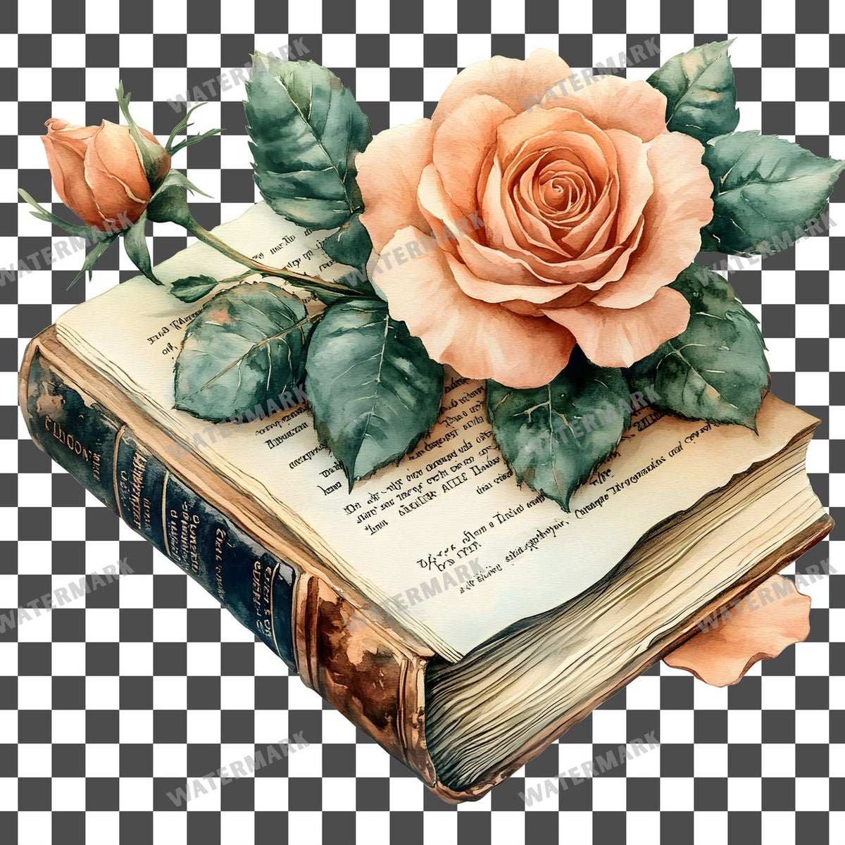 Book And Roses clipart PNG on a transparent background, design 5