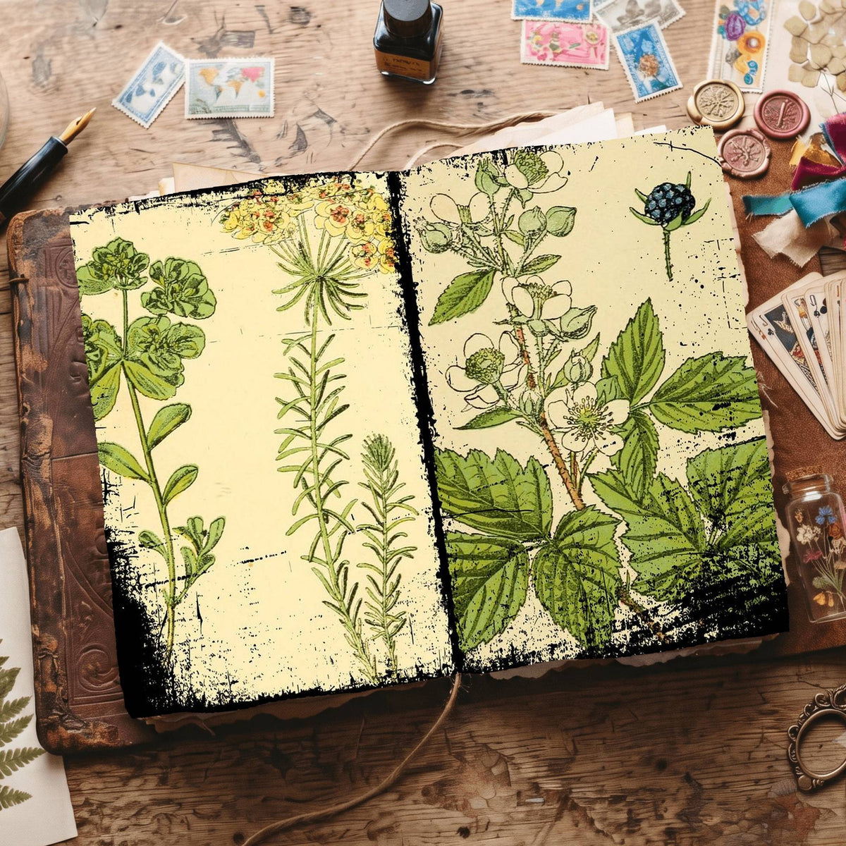 Botanical printable junk journal paper, page preview 5