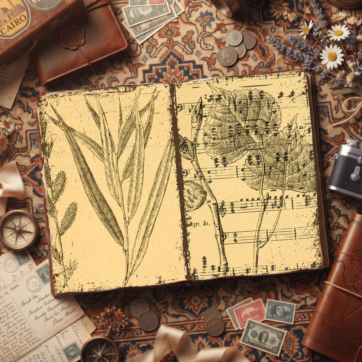 Botanical printable junk journal paper, page preview 5