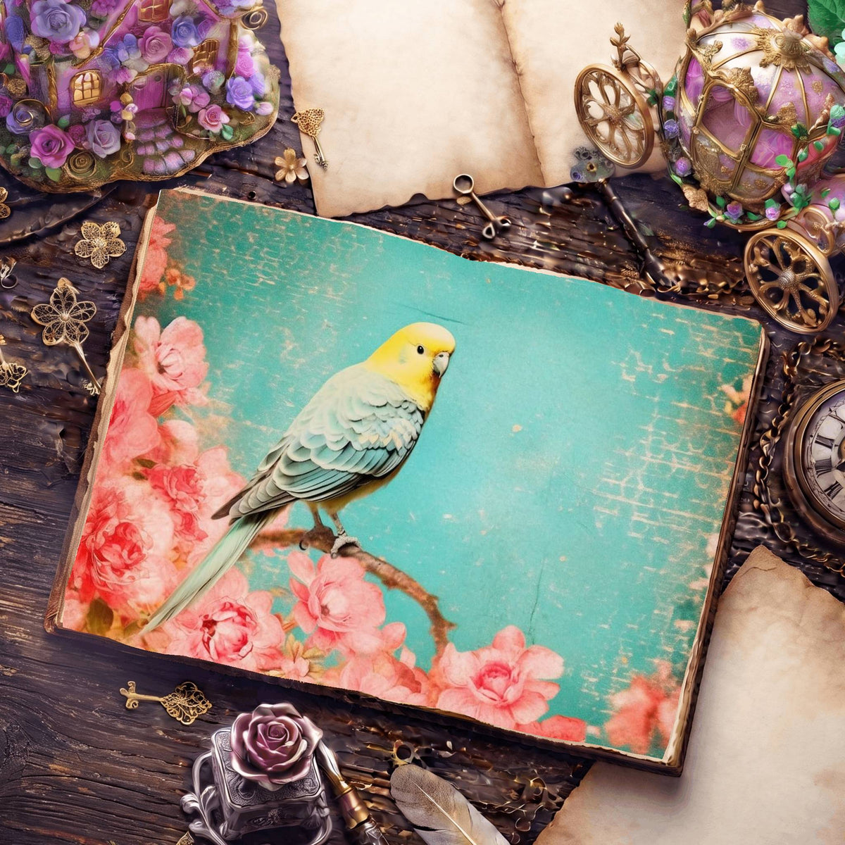 Budgie Parakeet Birds Pastel Digital Papers