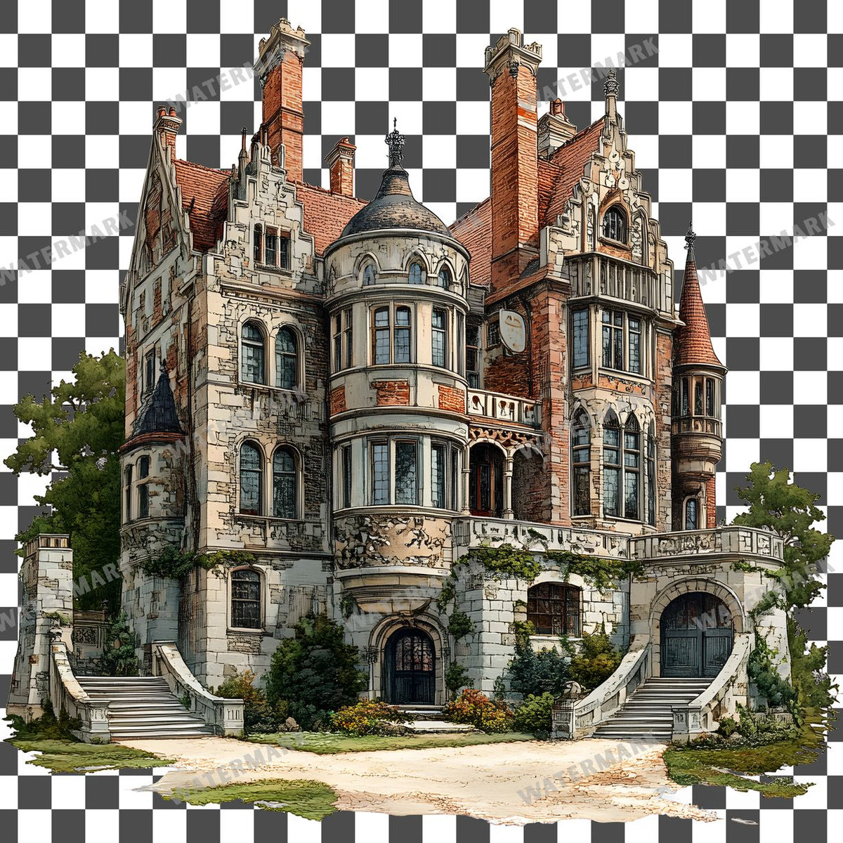 Castle Vintage Style Clipart Pngs