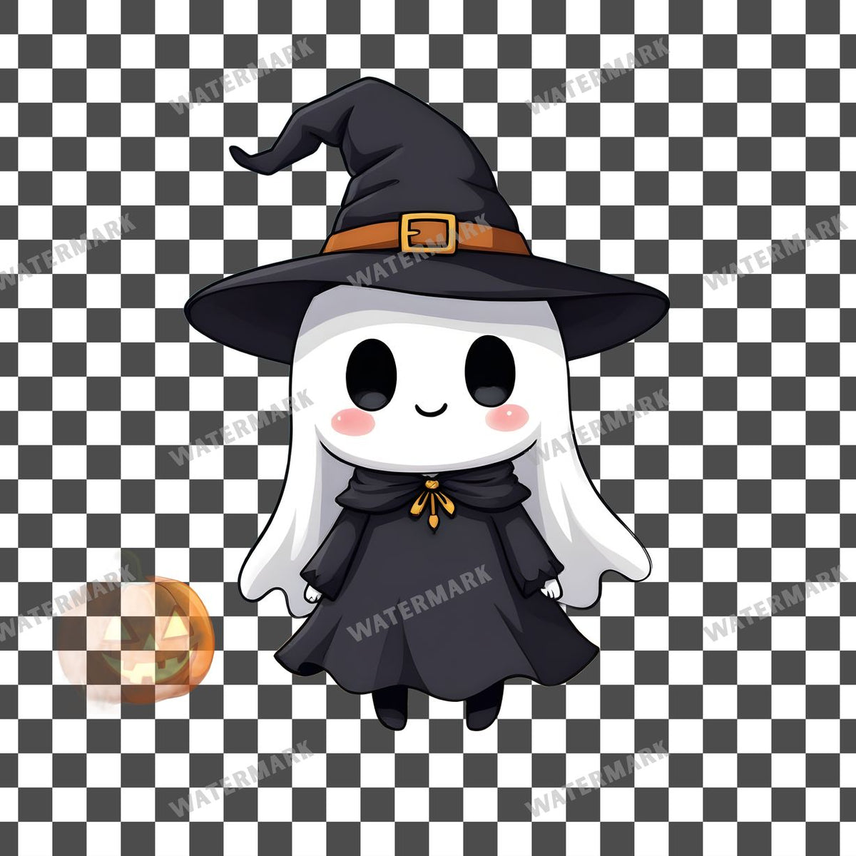 Chibi Ghost Witch clipart PNG on a transparent background, design 5
