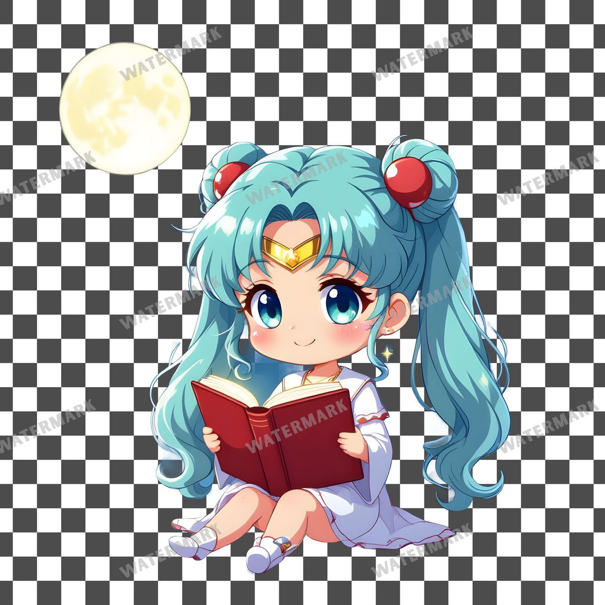 Chibi Moon Reading Clipart Pngs