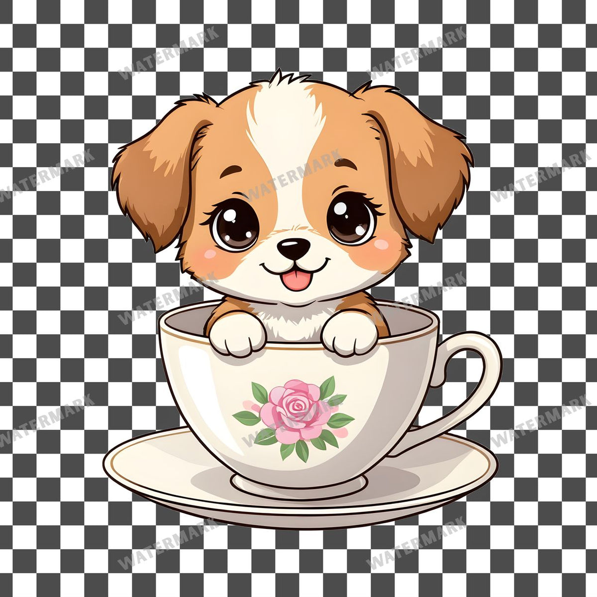 Chibi Puppy Teacup clipart PNG on a transparent background, design 5