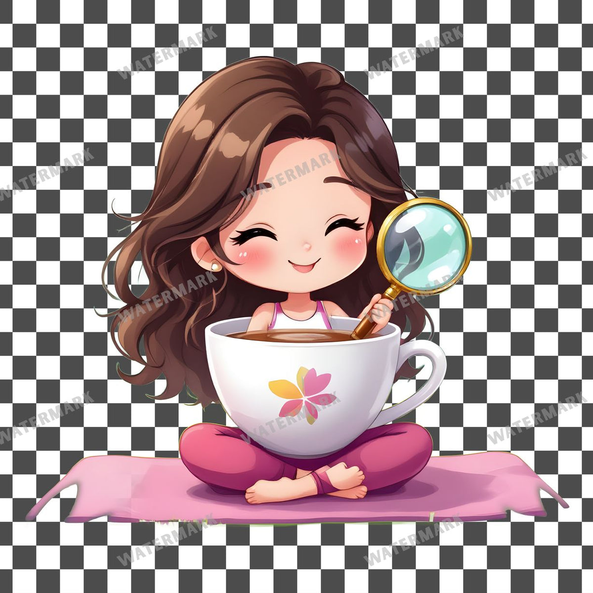 Chibi Singing Teacup clipart PNG on a transparent background, design 5