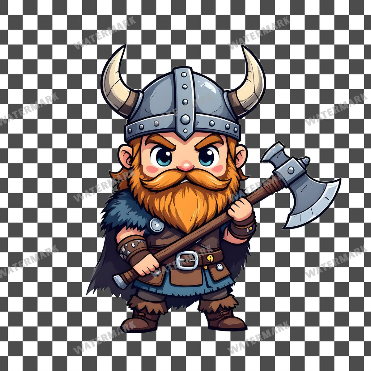 Chibi Viking clipart PNG on a transparent background, design 5