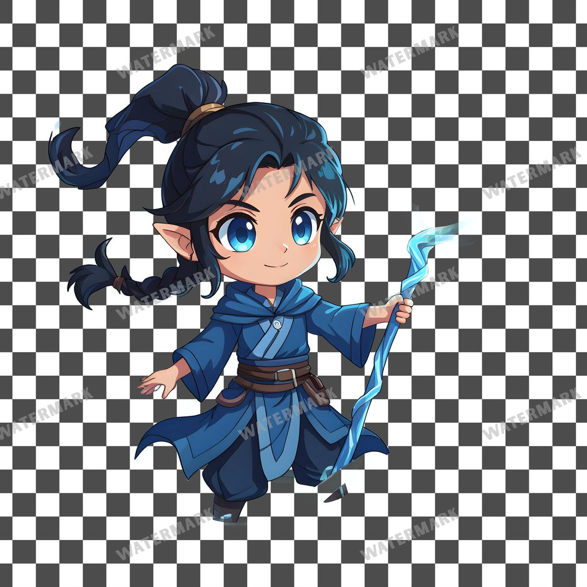 Chibi Water Mage clipart PNG on a transparent background, design 5