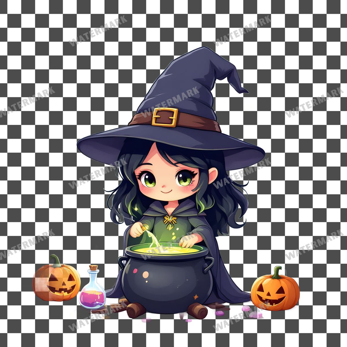 Chibi Witch Brewing Clipart Pngs