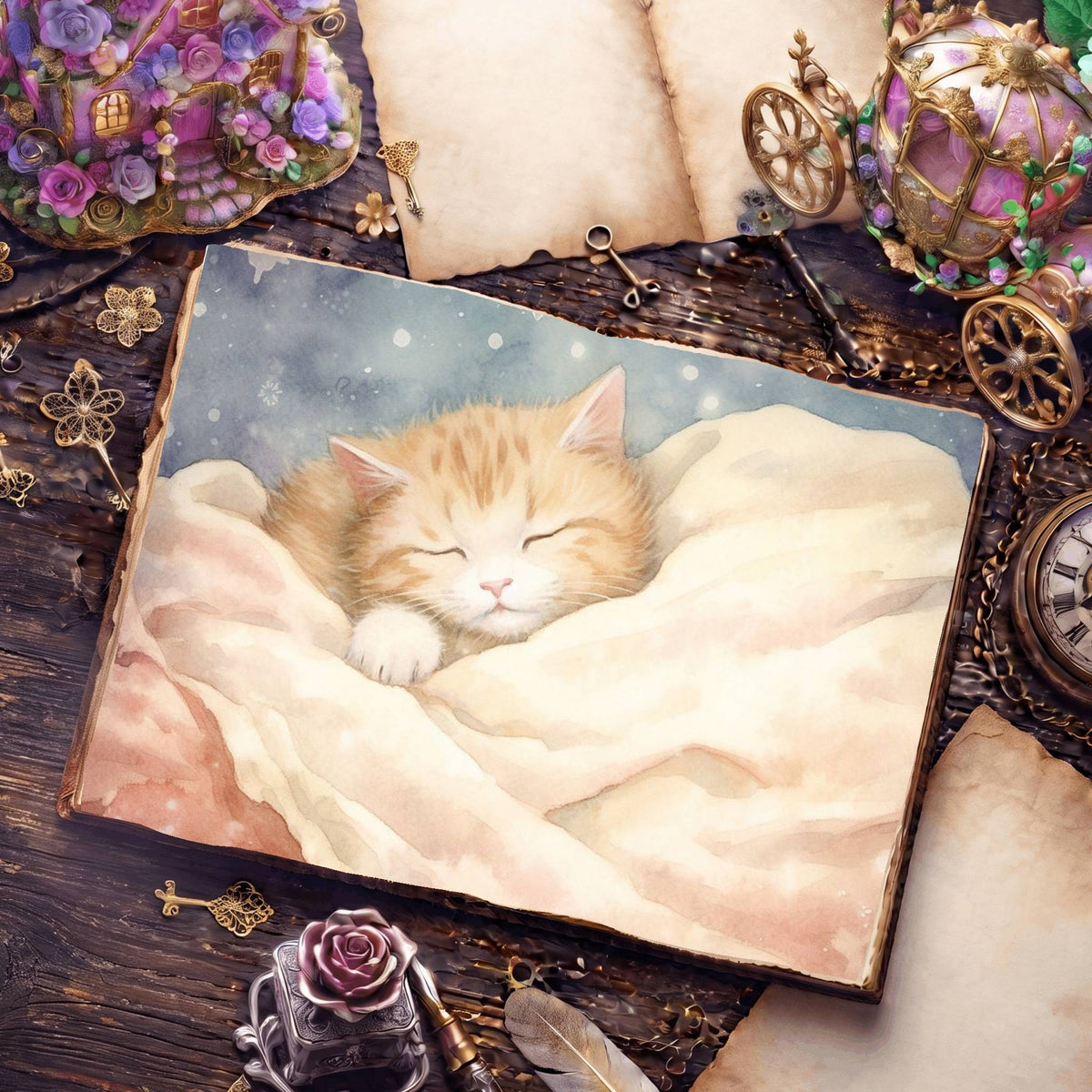 Christmas Cosy Cat Digital Papers