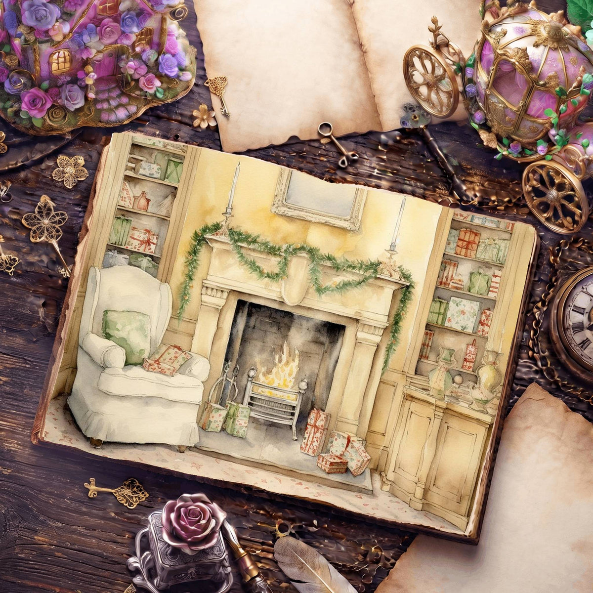 Christmas Fireplace Digital Papers
