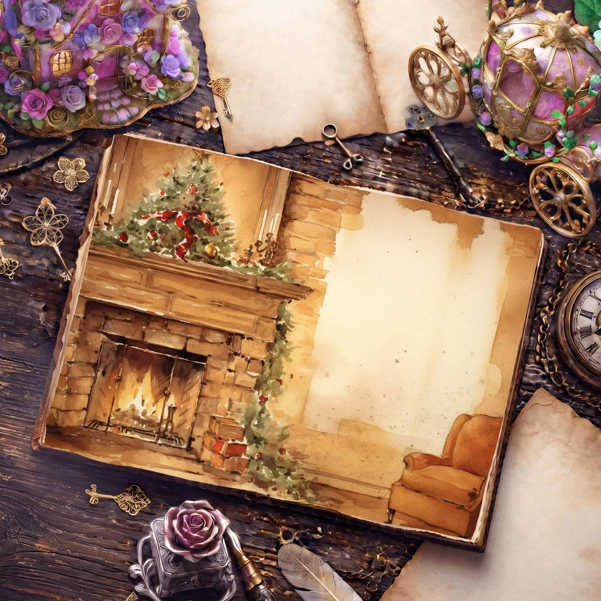 Christmas Fireplace Digital Papers