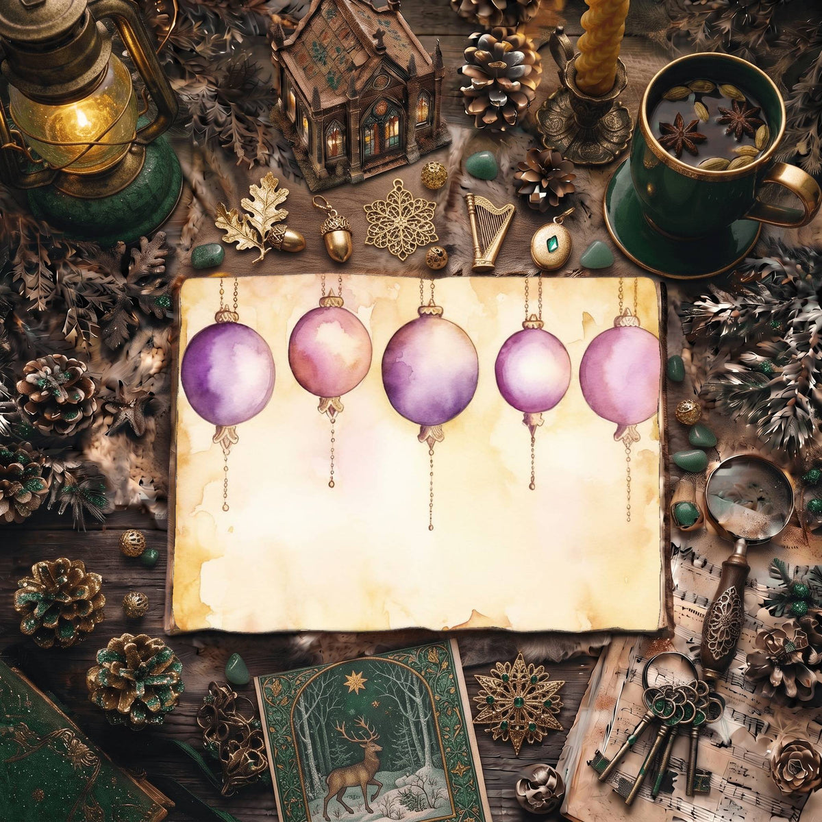 Christmas Light Pastel Baubles Digital Papers