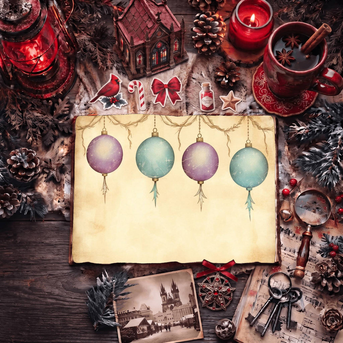 Christmas Light Pastel Baubles Digital Papers