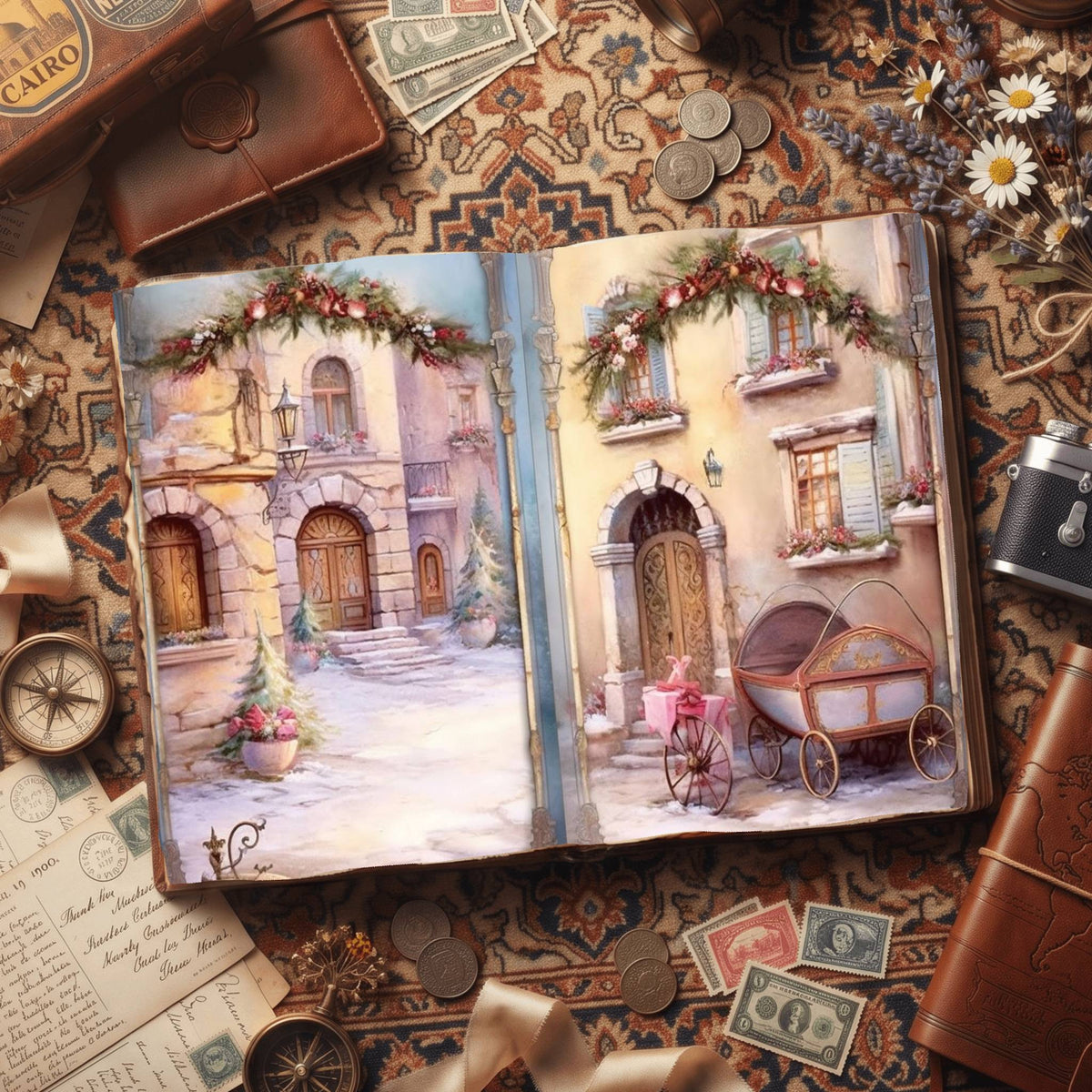 Christmas Pastel Rococo Digital Papers