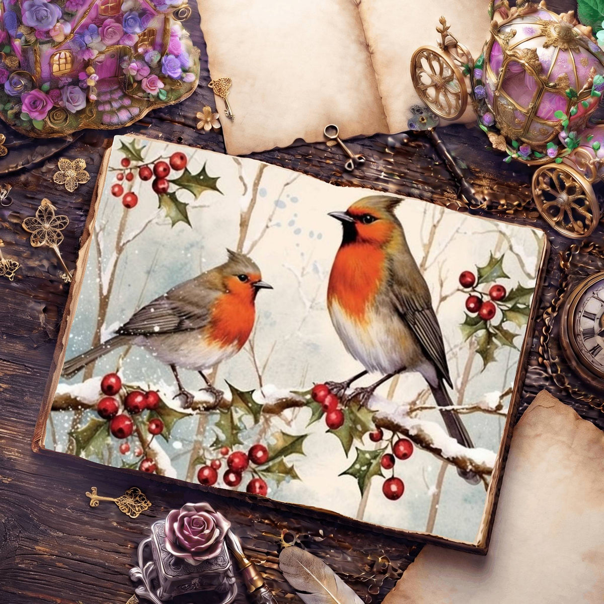 Christmas Robins Digital Papers