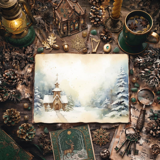 Christmas Snowy Church Digital Papers