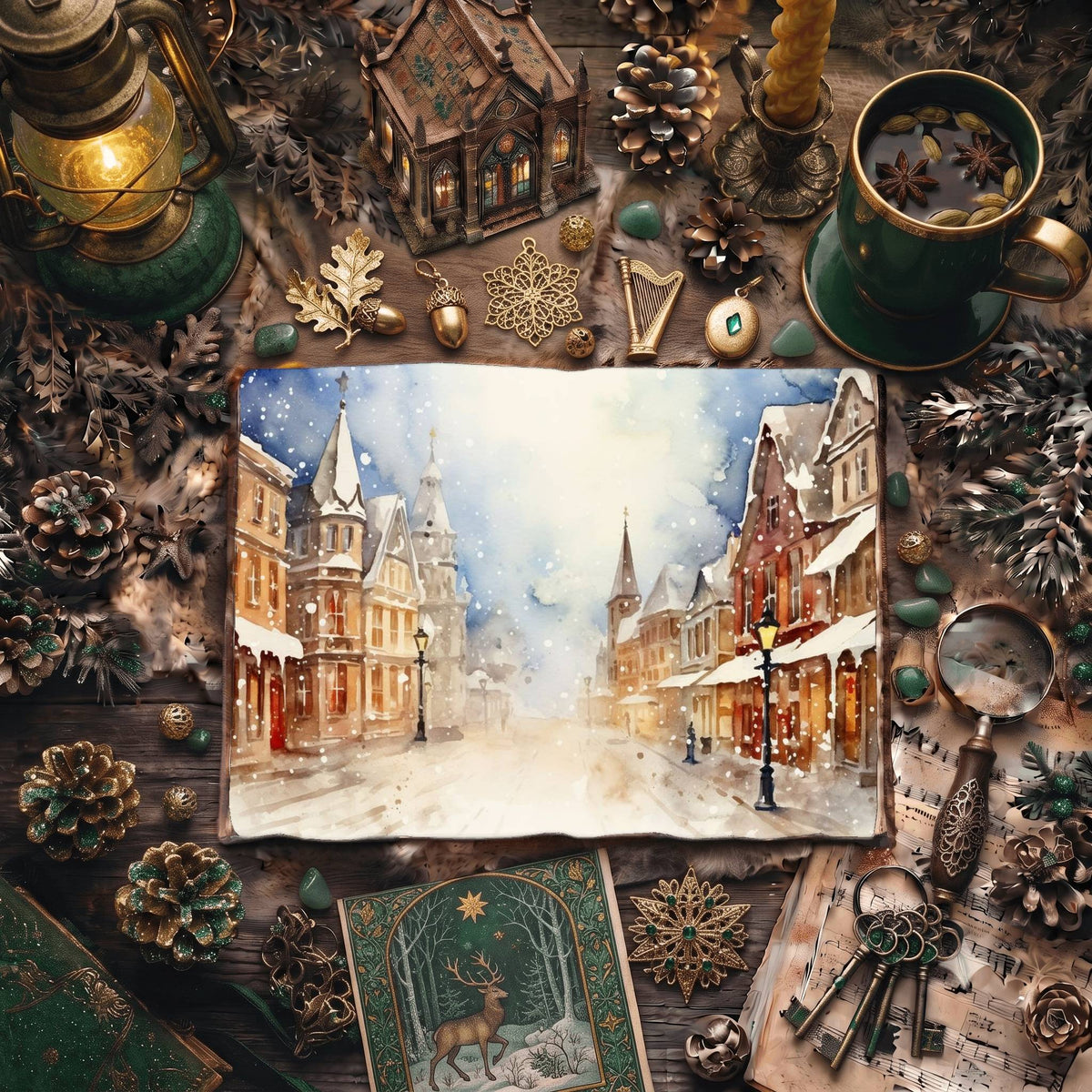 Christmas Snowy Town Digital Papers