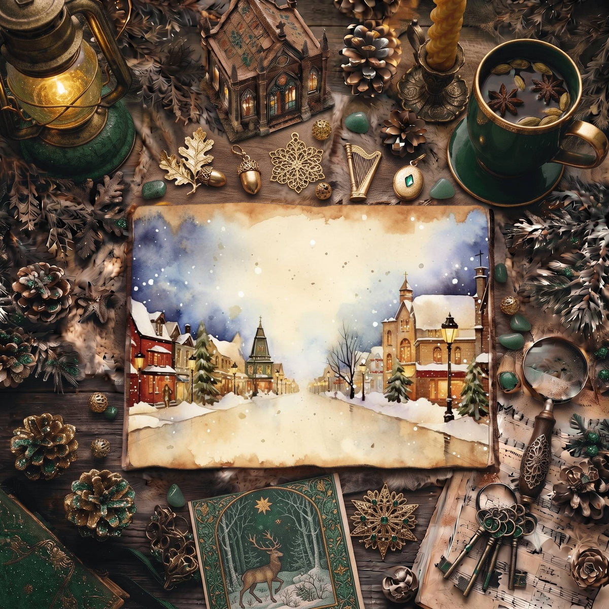 Christmas Snowy Town Digital Papers