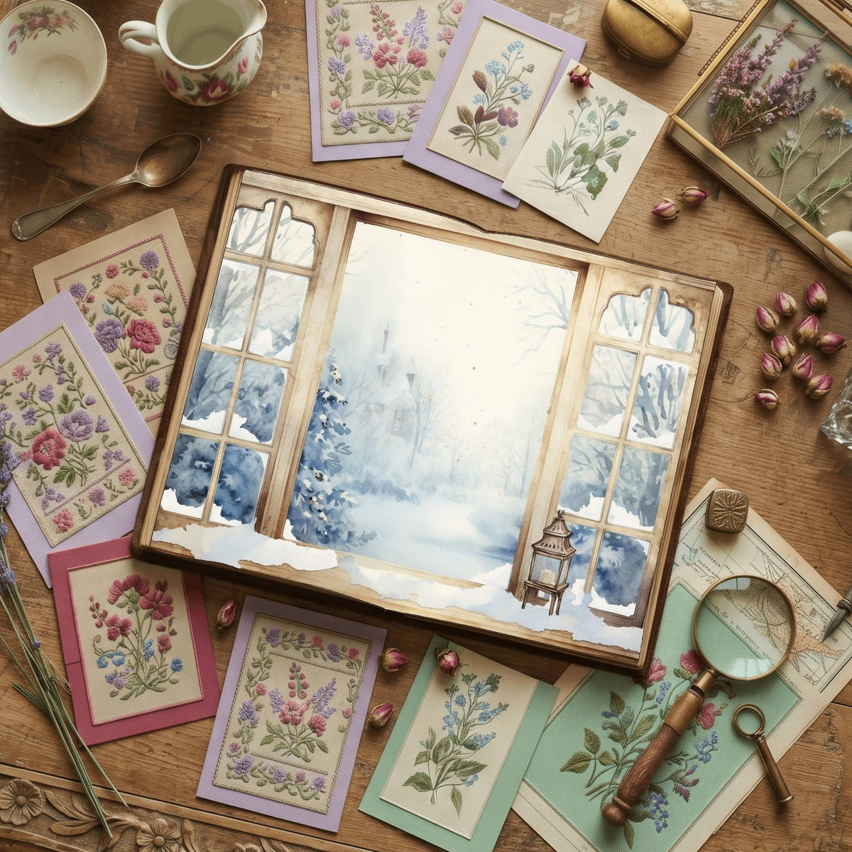 Christmas Snowy Window Digital Papers