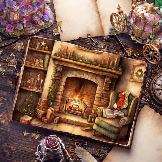 Cosy Christmas Fireplace Digital Papers