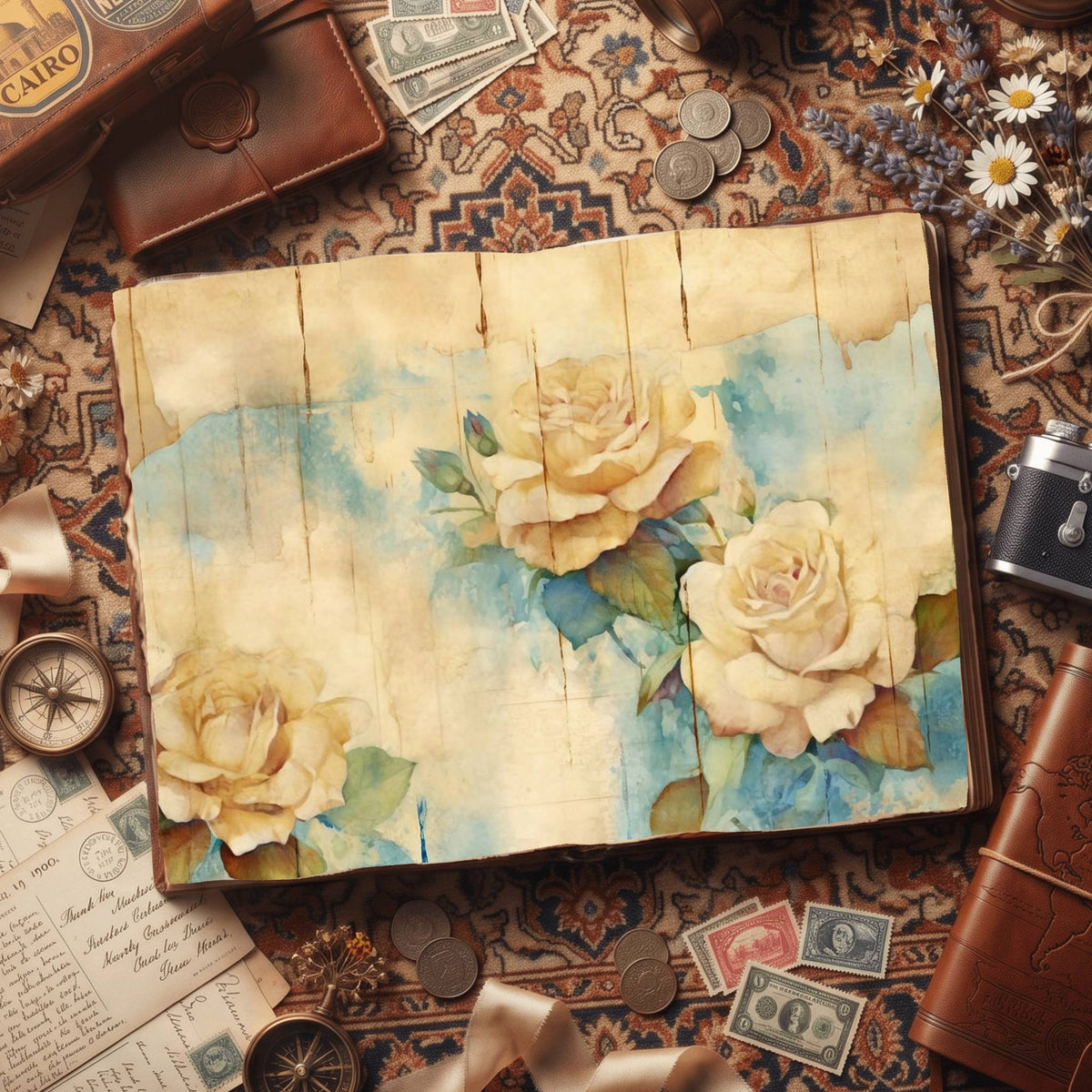 Cream Rose Digital Papers