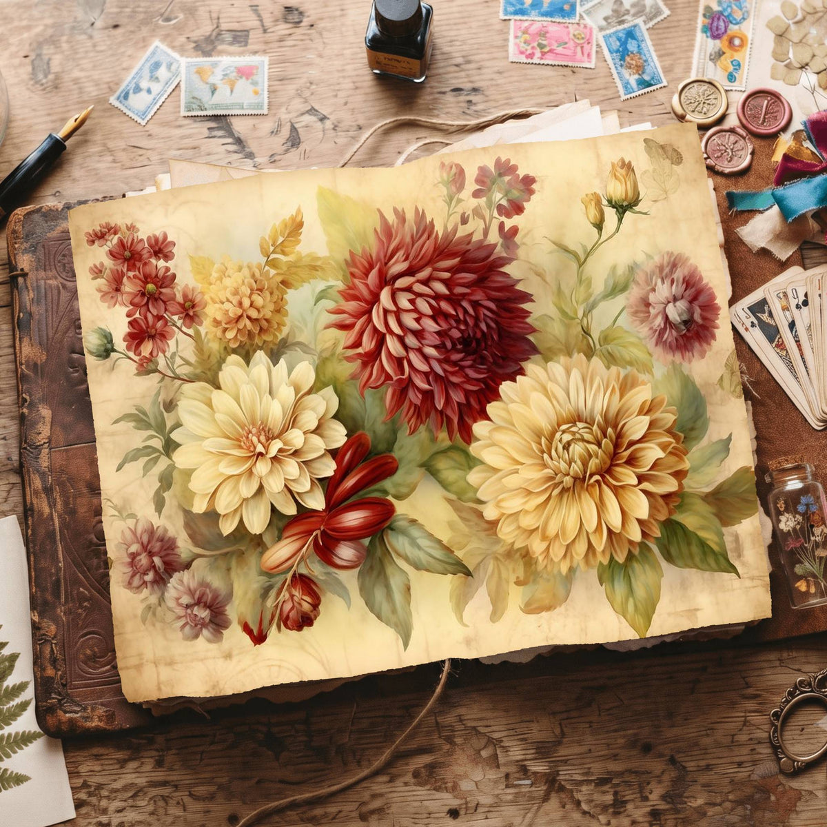 Crimson Flowers Digital Papers