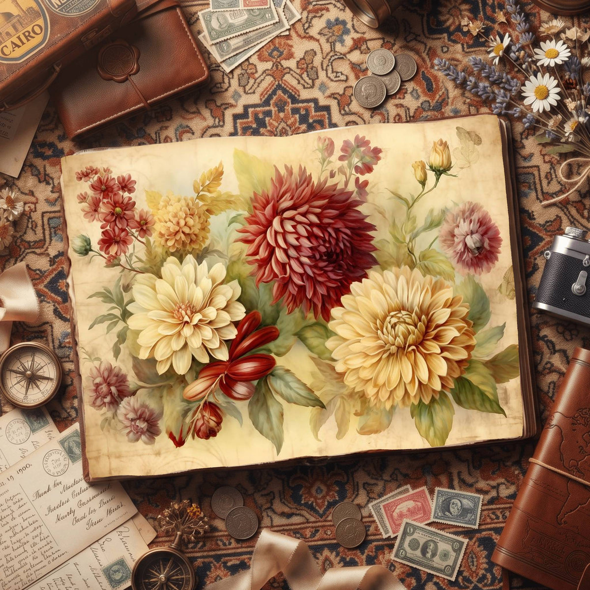 Crimson Flowers Digital Papers