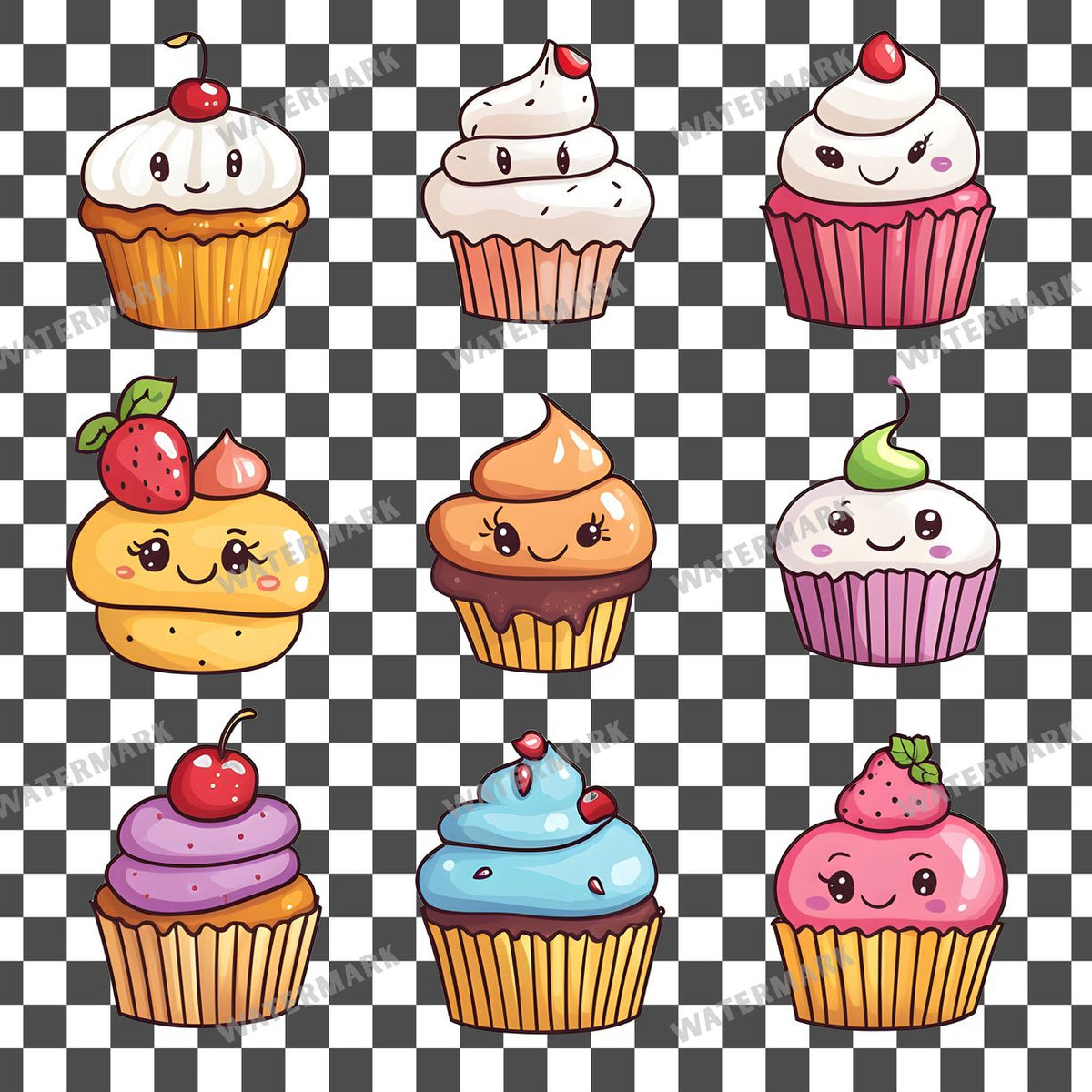 Cupcake Kawaii Style Clipart Pngs
