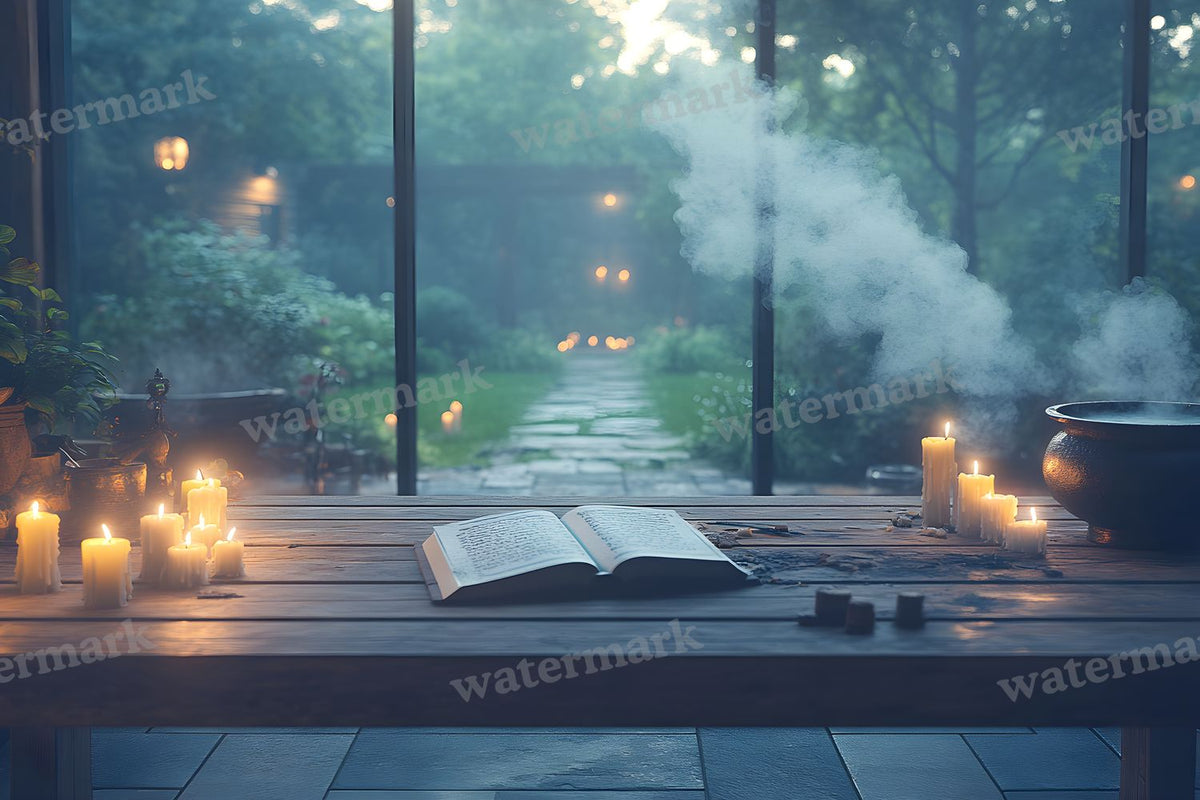 Dimly Lit Spellbook Room Backdrop Images