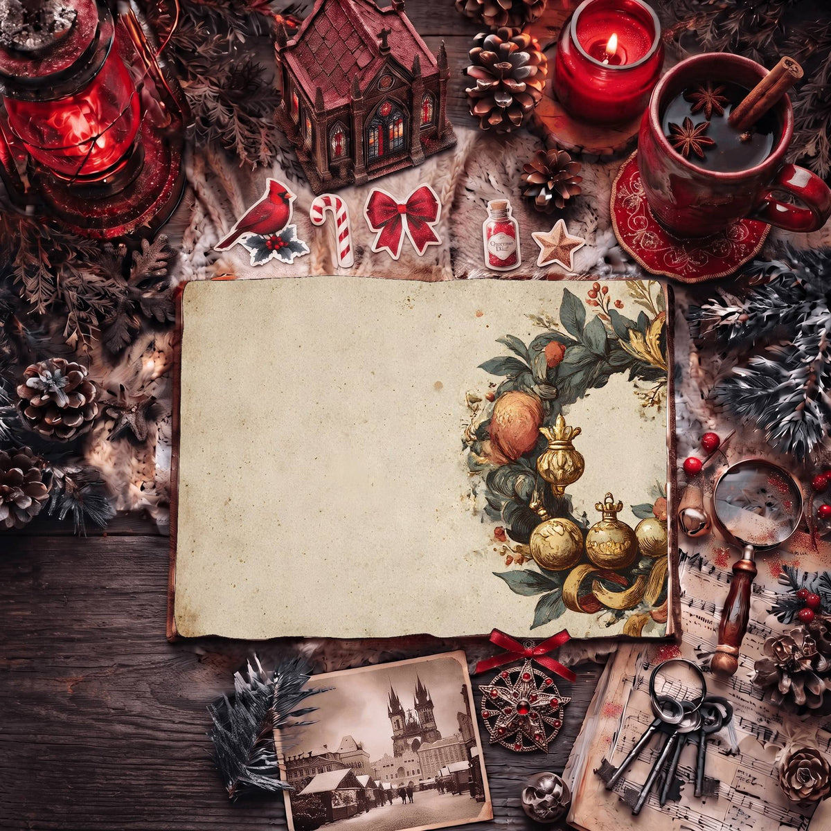 Festive Holiday Wreath Digital Papers