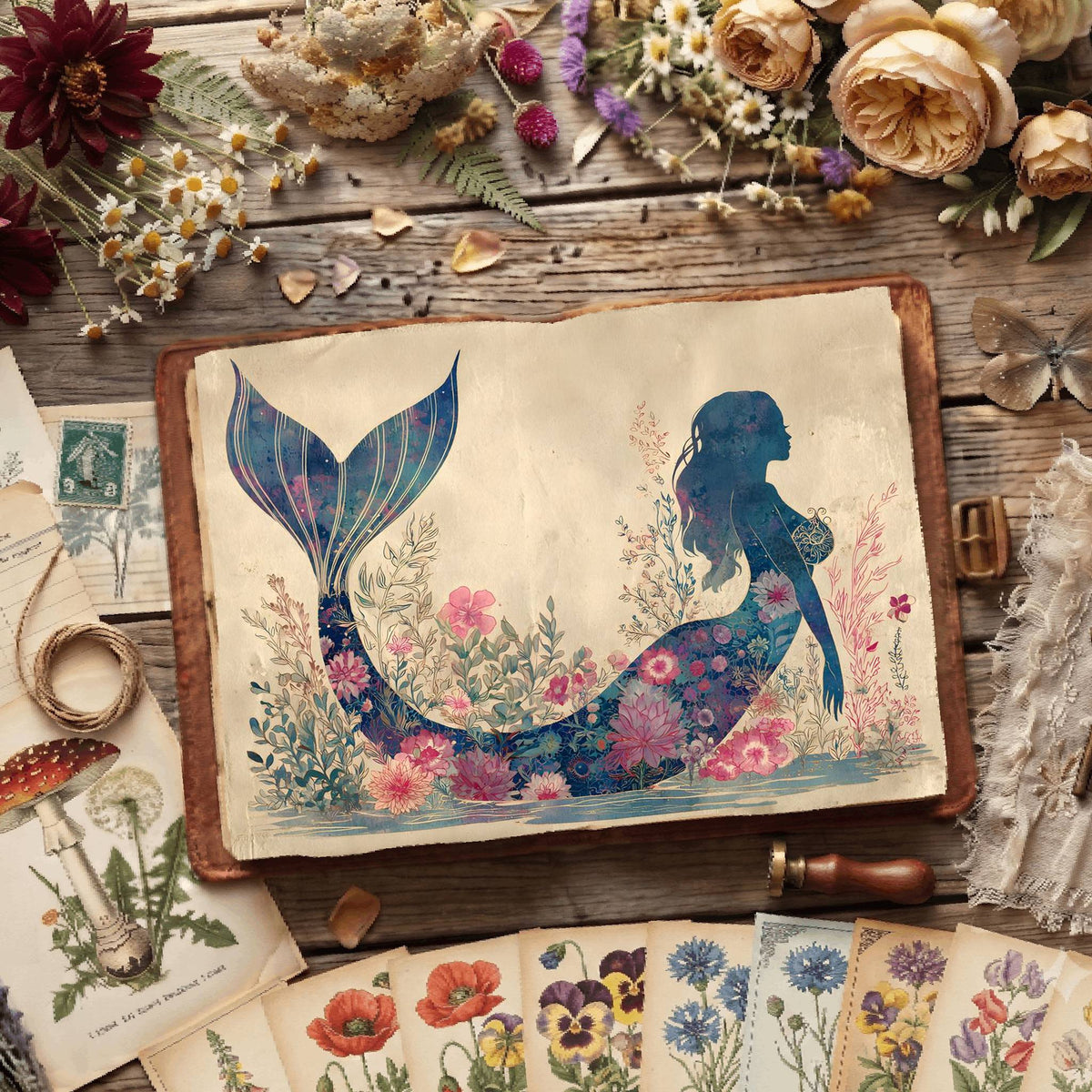 Floral Mermaid Underwater Digital Papers