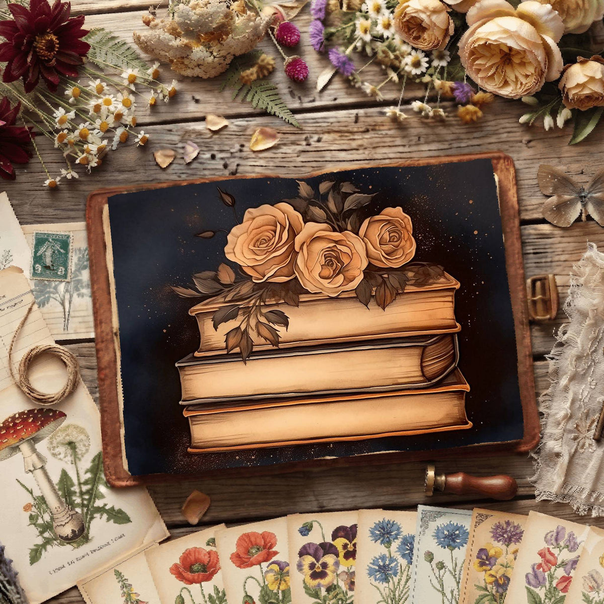 Floral Reading Digital Papers