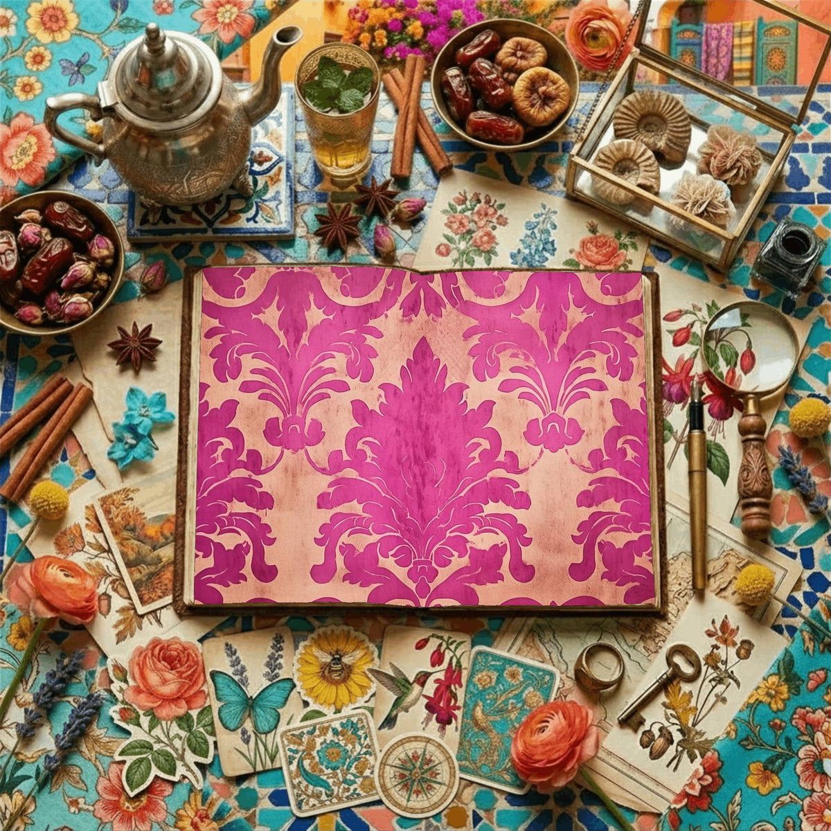 Fuchsia Damask Digital Papers