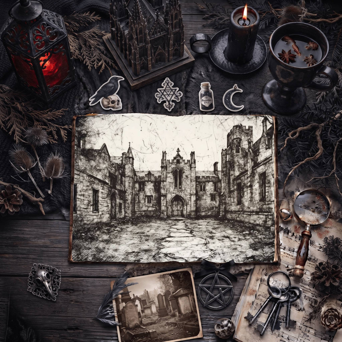 Gothic Courtyard Digital Papers