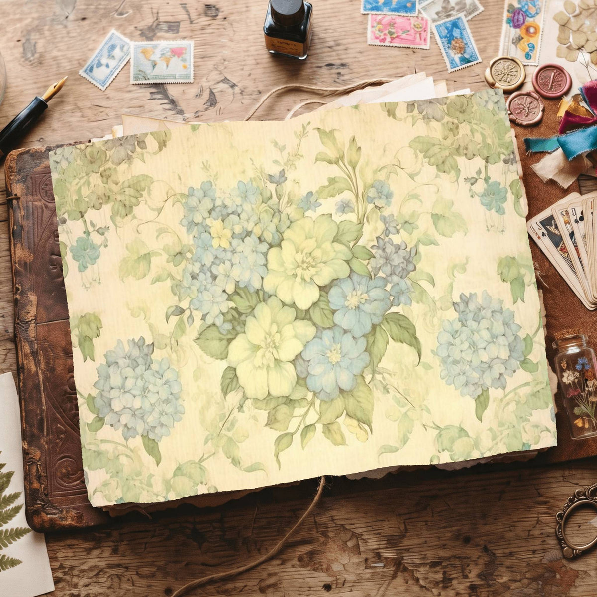 Green Hydrangea Digital Papers