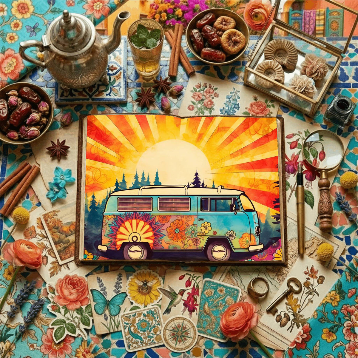 Hippie Campervan Digital Papers