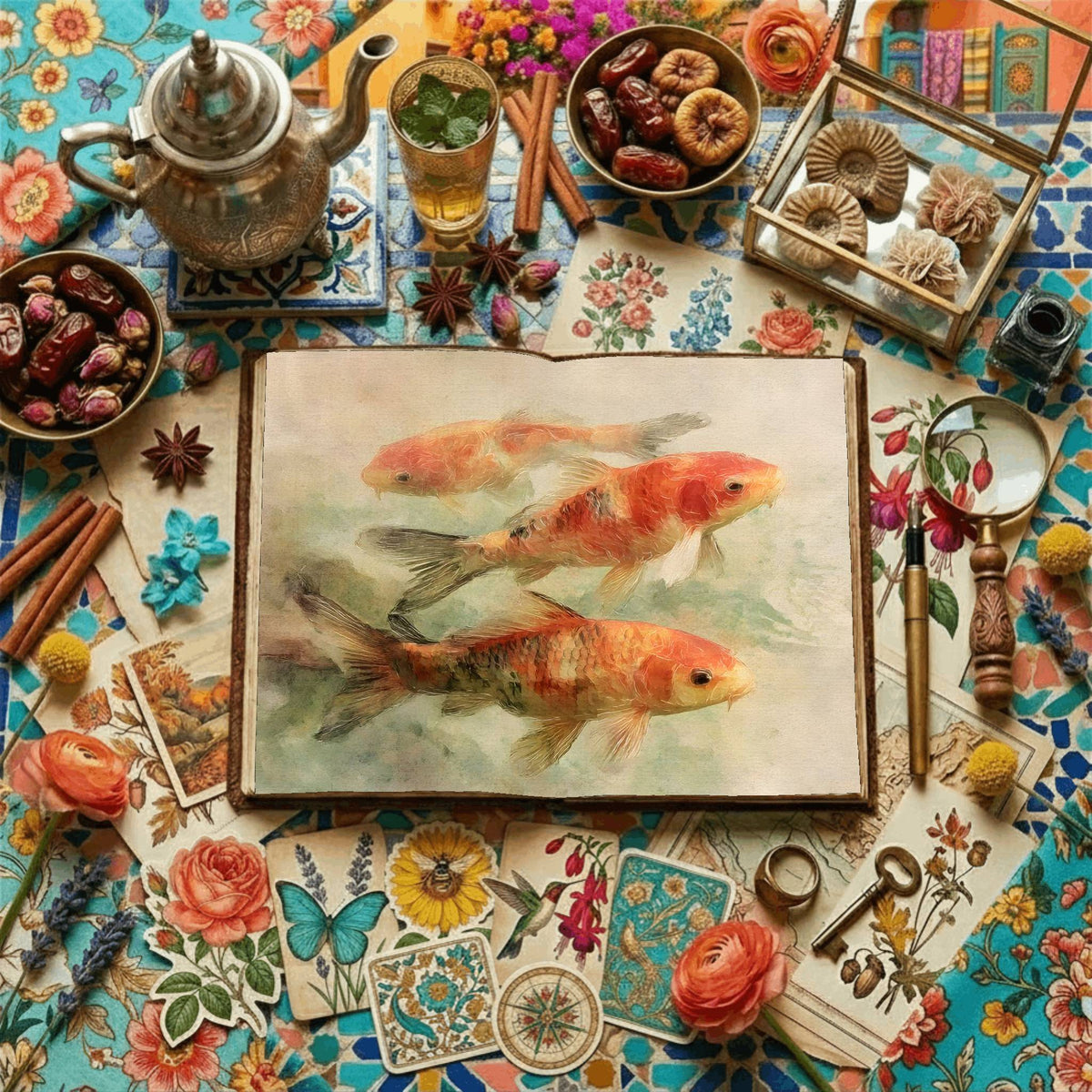 Koi Fish Watercolor Digital Papers