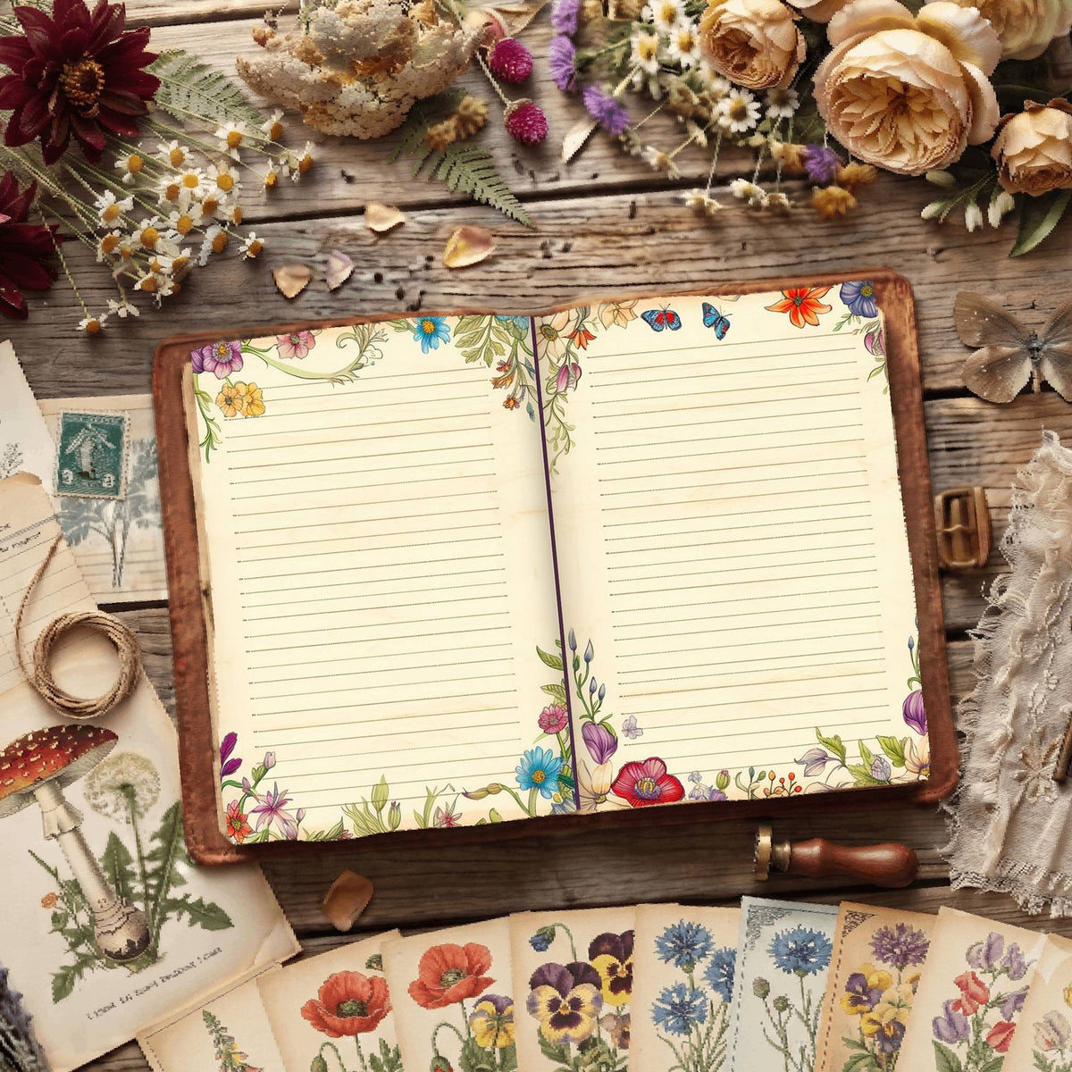Lined Floral Digital Papers