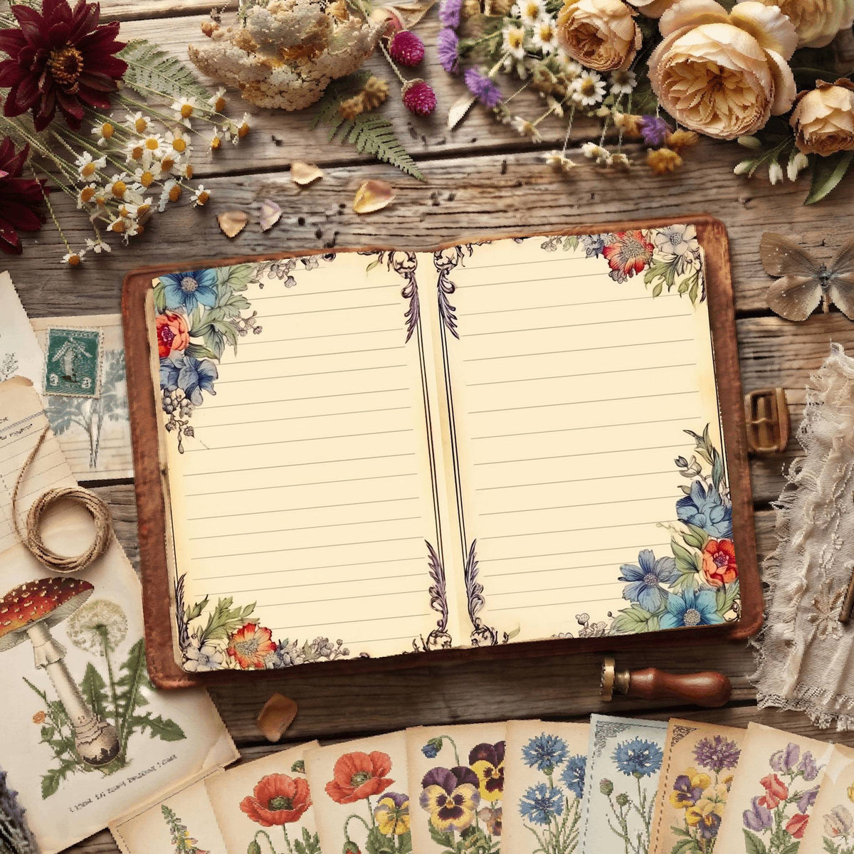 Lined Floral Digital Papers