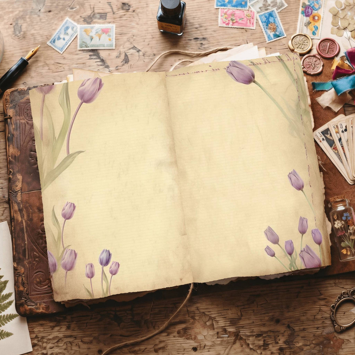 Lined Flower Digital Papers