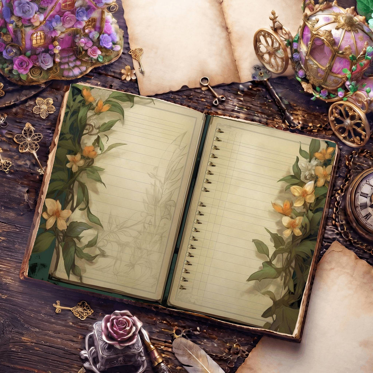 Lined Flower Digital Papers