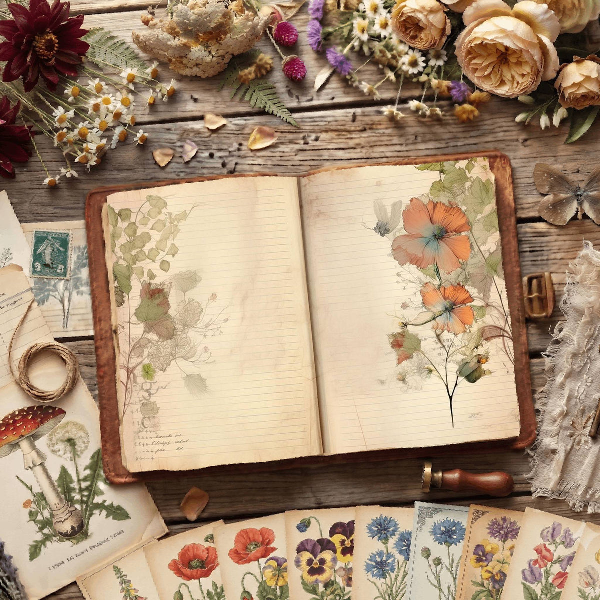 Lined Flower Digital Papers