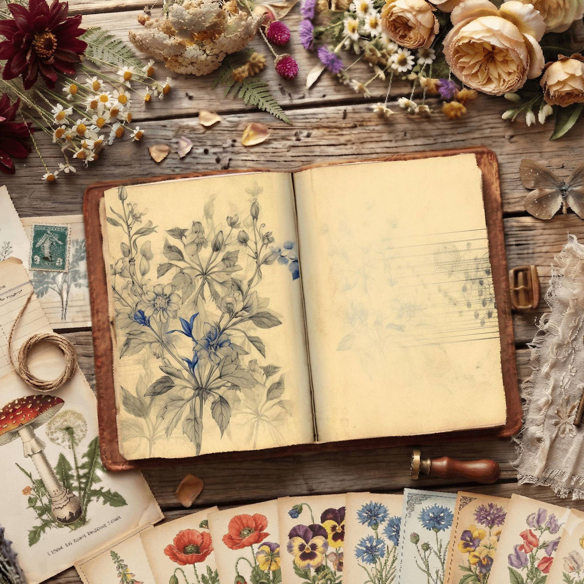 Lined Flower Digital Papers
