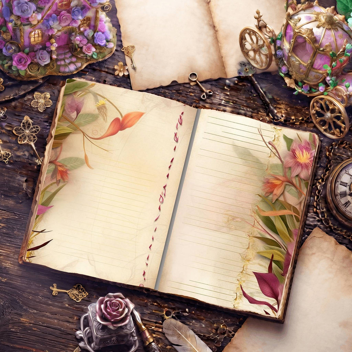 Lined Flower Digital Papers
