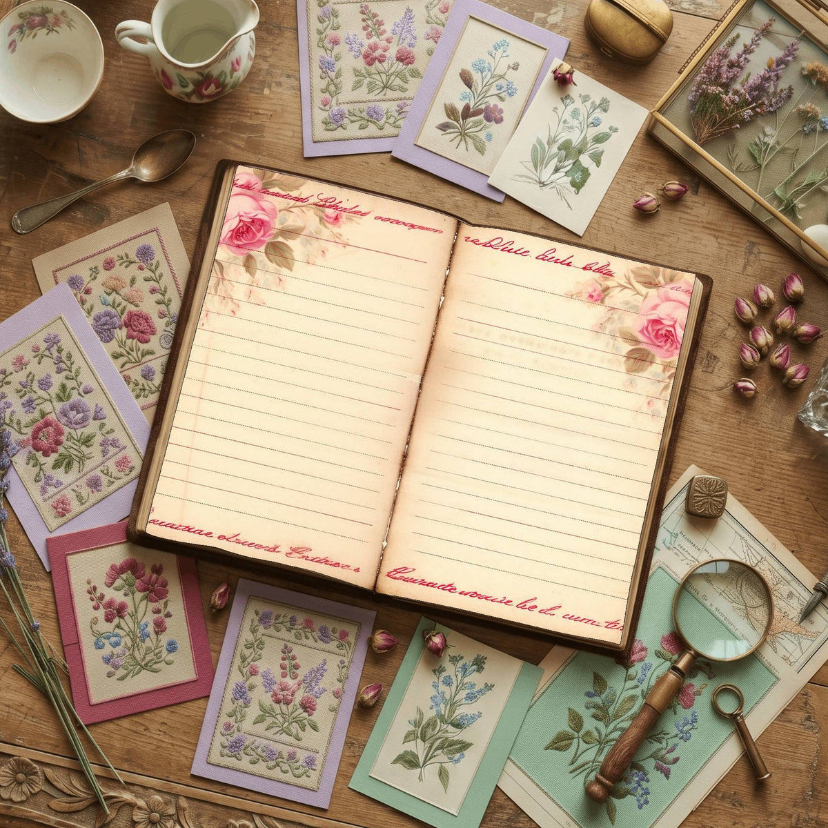 Lined Pink Rose Digital Papers