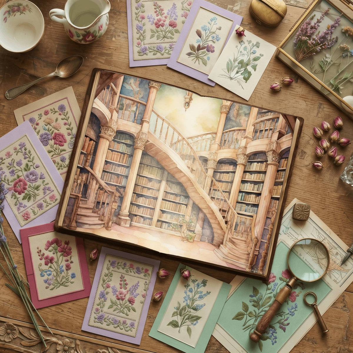 Magic Library Vintage Pastel Digital Papers