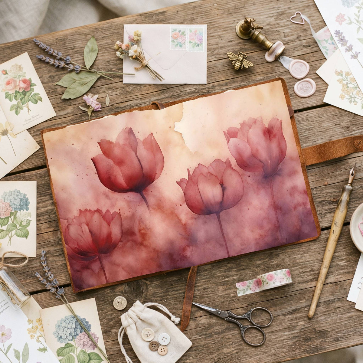Maroon Tulips Digital Papers