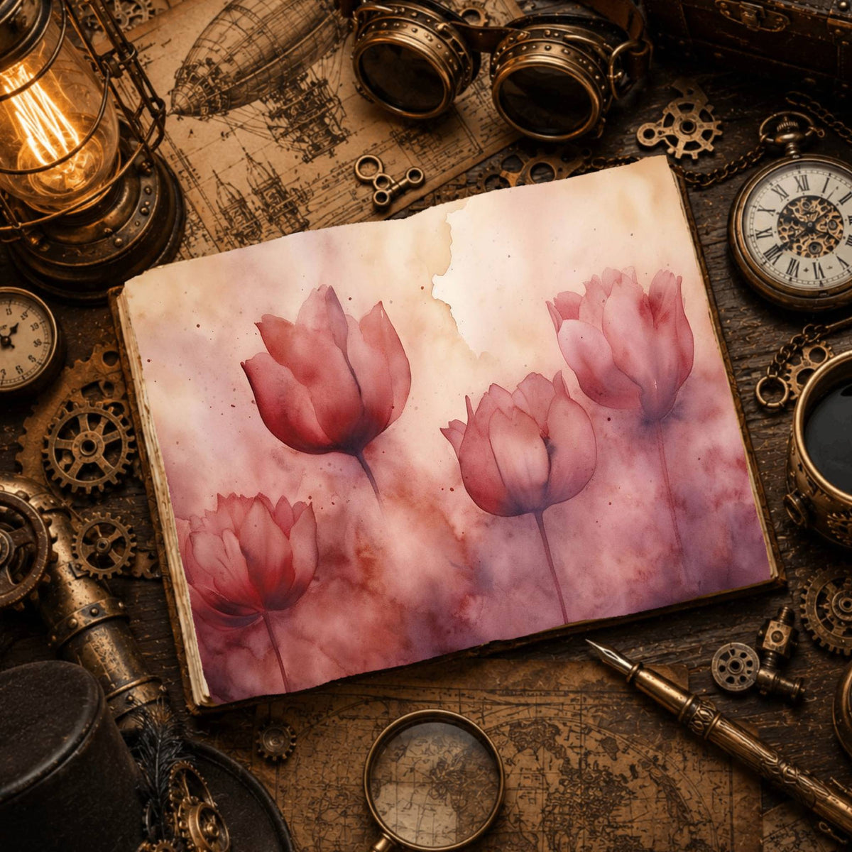 Maroon Tulips Digital Papers